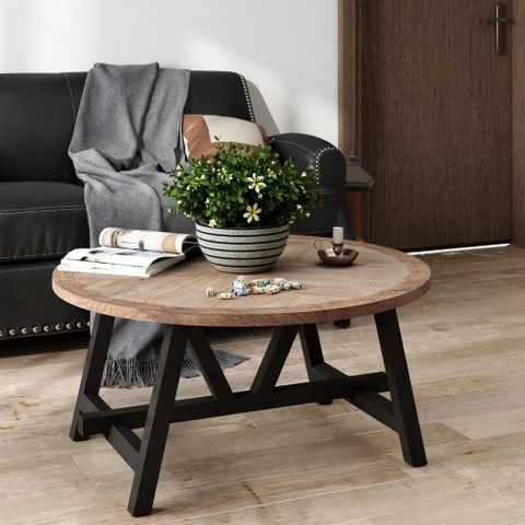 Fuin 36 In. Brown/Black Round Wood Top Coffee Table Ph0402-4 - The Home ... within The Enduring Appeal of Nesting Tables Why HomeRoots Tables are a Smart Choice